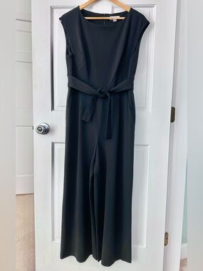 Calvin Klein Sleeveless Tie Belt Black Jumpsuit Cropped Wide Leg Size 12